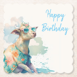 Summer Vibes Watercolor Goat - Happy Birthday Untersetzer