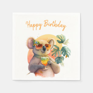 Summer Vibes Watercolor Koala - Happy Birthday Serviette