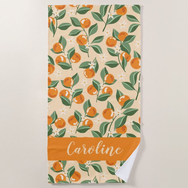 Summer Vintag Orange Boho Frucht Personalisiert Strandtuch (Vorderseite)