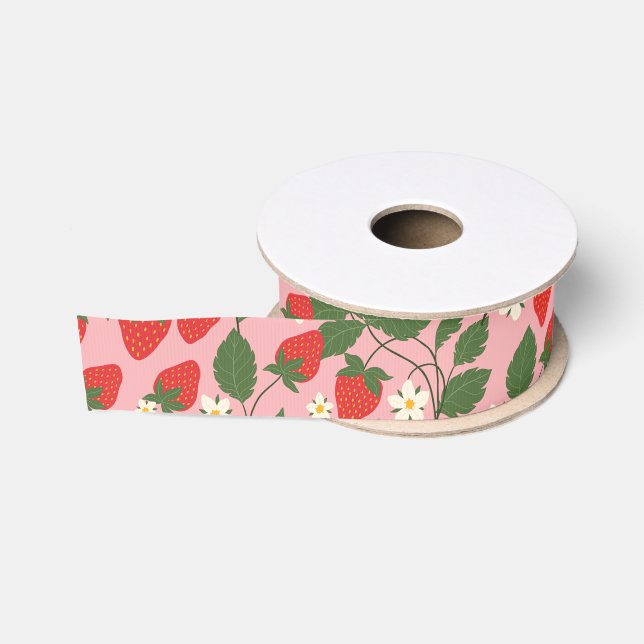 Summer Vintag Pink Strawberry Boho Brautparty Ripsband (Spule)