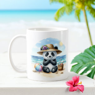 Summer Watercolor Baby Panda am Strand Kaffeetasse
