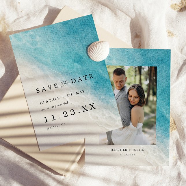 Summer Watercolor Beach Foto Save The Date (Von Creator hochgeladen)