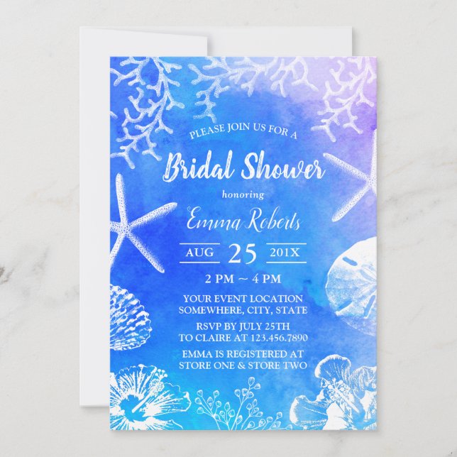 Summer Watercolor Beach Hochzeitssommer Brautparty Einladung (Vorderseite)