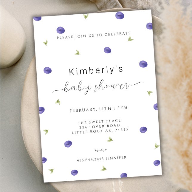 Summer Watercolor Blueberry Baby Dusche Einladung (Summer Watercolor Blueberry Baby Shower Invitation)