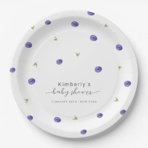 Summer Watercolor Blueberry Farm Baby Dusche Pappteller