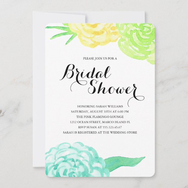 Summer Watercolor Blume Brautparty Einladung (Vorderseite)
