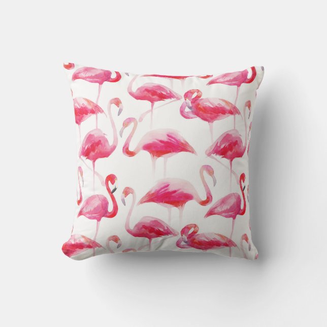 Summer Watercolor Bright Pink Flamingo Muster Kissen (Vorderseite)
