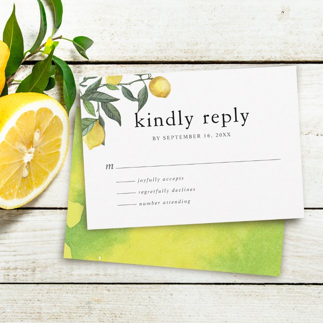 Summer Watercolor Citrus Lemons RSVP Karte (Von Creator hochgeladen)