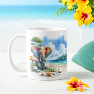 Summer Watercolor Elefant am Strand Kaffeetasse