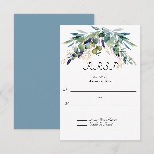 Summer Watercolor Eucalyptus Floral Wedding RSVP (Vorne/Hinten)