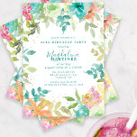 Summer Watercolor Floral 40. Geburtstag Party Einladung<br><div class="desc">Neu im Sommer 2024. Moderne und farbenfrohe sommerliche Blumenfarbe mit rosa,  türkisblauen,  gelben und orangefarbenen Blume. Sie bilden einen rustikalen,  boho schicken botanischen Rahmen um Ihre Geburtstagsparty Details. Dieser Artikel ist Teil der Sammlung Summer Watercolor Floral. Es enthält professionell gestaltete Einladungen,  Begrüßungsschilder und Party-Dekorationen.</div>