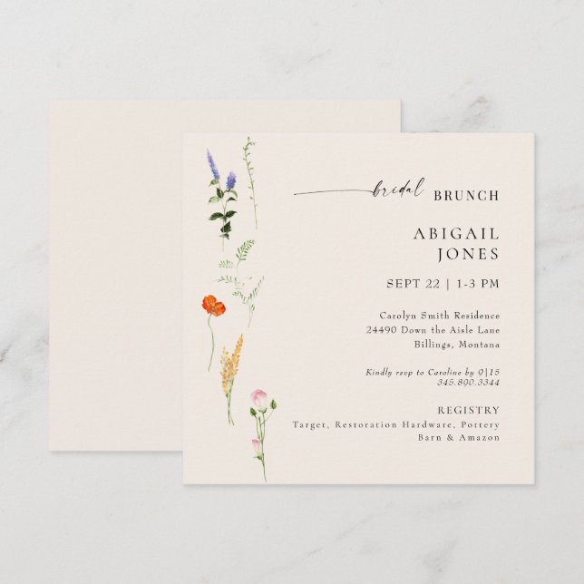 Summer Watercolor Floral Bridal Brunch Einladung (Vorne/Hinten)