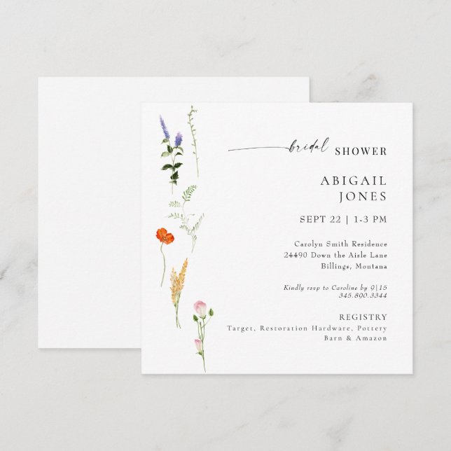 Summer Watercolor Floral White Brautparty Einladung (Vorne/Hinten)