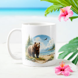 Summer Watercolor Grizzly Bär am Strand Kaffeetasse