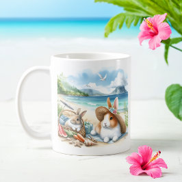 Summer Watercolor Kaninchen am Strand Kaffeetasse