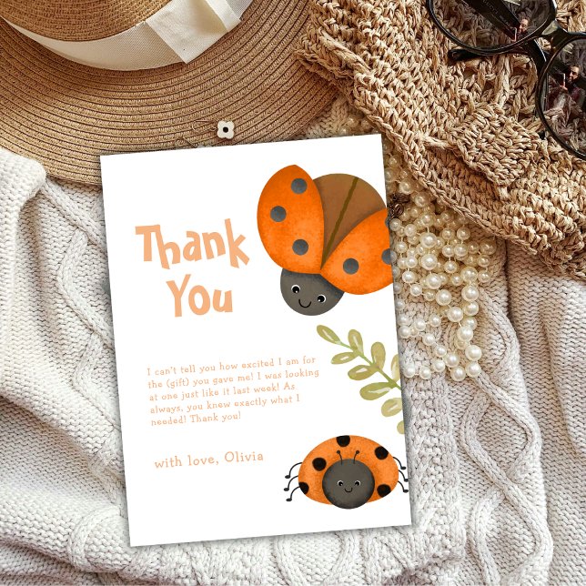 Summer Watercolor Kleine Ladybug Babydusche Dankeskarte (Summer Watercolor Little Ladybug Baby Shower Thank You Card)