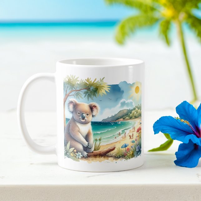 Summer Watercolor Koala am Strand Kaffeetasse (Von Creator hochgeladen)