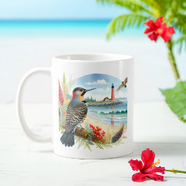 Summer Watercolor Northern Flicker am Strand Kaffeetasse