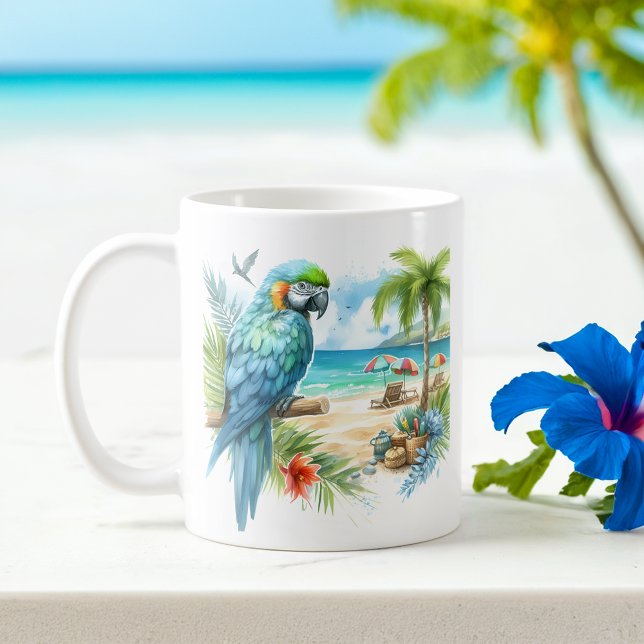 Summer Watercolor Parrot am Strand Kaffeetasse (Von Creator hochgeladen)