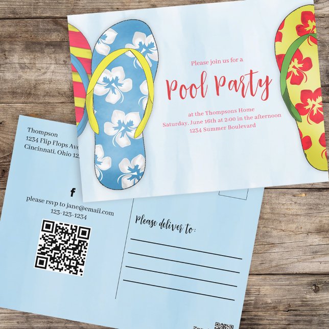 Summer Watercolor Pool Party Niedlich Custom Postkarte (Von Creator hochgeladen)