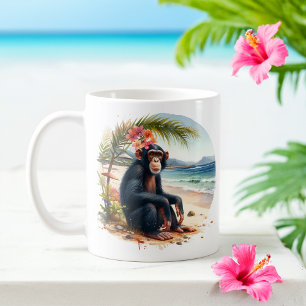 Summer Watercolor Schimpanse am Strand Kaffeetasse