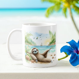 Summer Watercolor Sloth am Strand Kaffeetasse