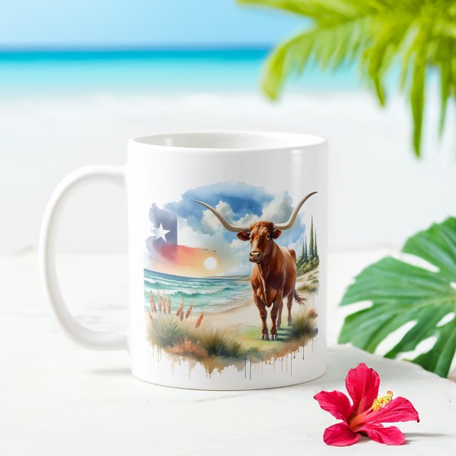 Summer Watercolor Texas Long Horn Kaffeetasse (Von Creator hochgeladen)