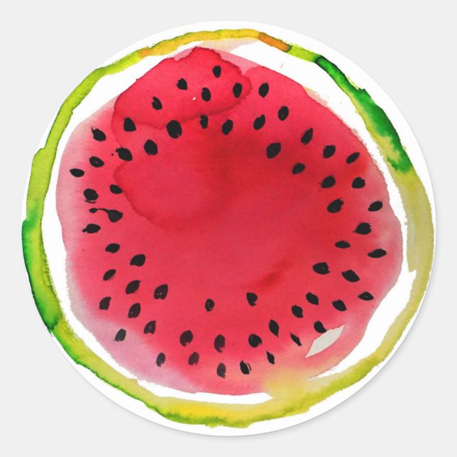 Summer Watercolor Watermelon Runder Aufkleber (Vorderseite)