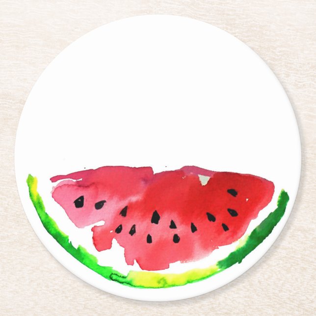 Summer Watercolor Watermelon Runder Pappuntersetzer (Vorderseite)