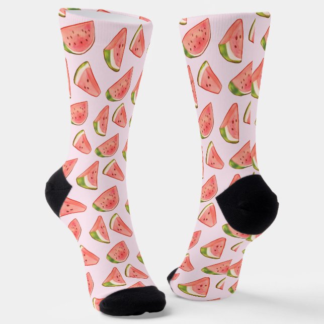 Summer Watercolor Watermelon Socken (Gewinkelt)
