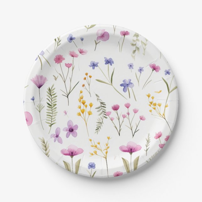 Summer Watercolor-Wildblumen Pappteller (Vorderseite)