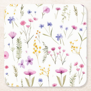 Summer Watercolor-Wildblumen Rechteckiger Pappuntersetzer