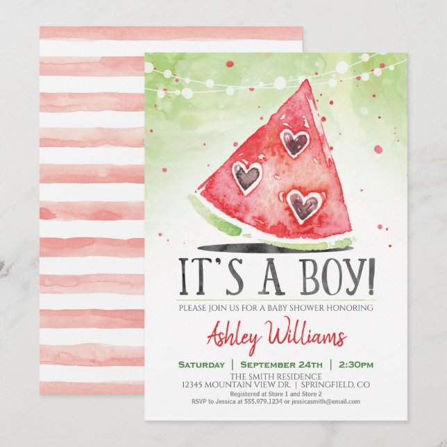 Summer Watermelon Boy Baby Dusche Einladung (Vorne/Hinten)