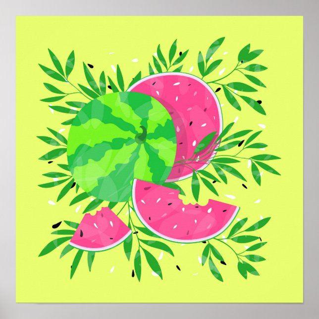 Summer Watermelon Branches Bright Tropical Poster (Vorne)