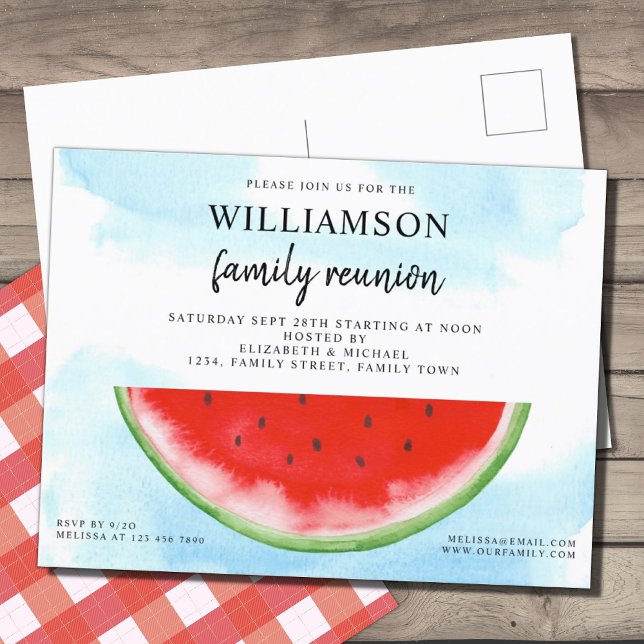 Summer Watermelon Family Wiedersehen Ankündigungspostkarte (Von Creator hochgeladen)