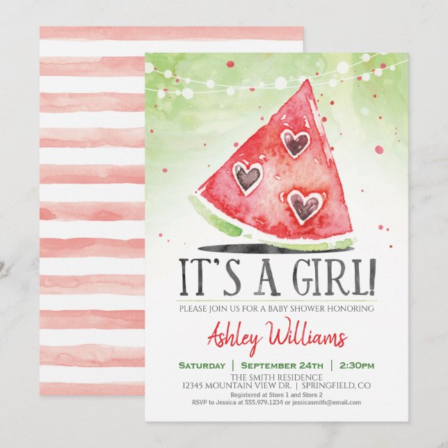 Summer Watermelon Girl Baby Dusche Einladung (Vorne/Hinten)