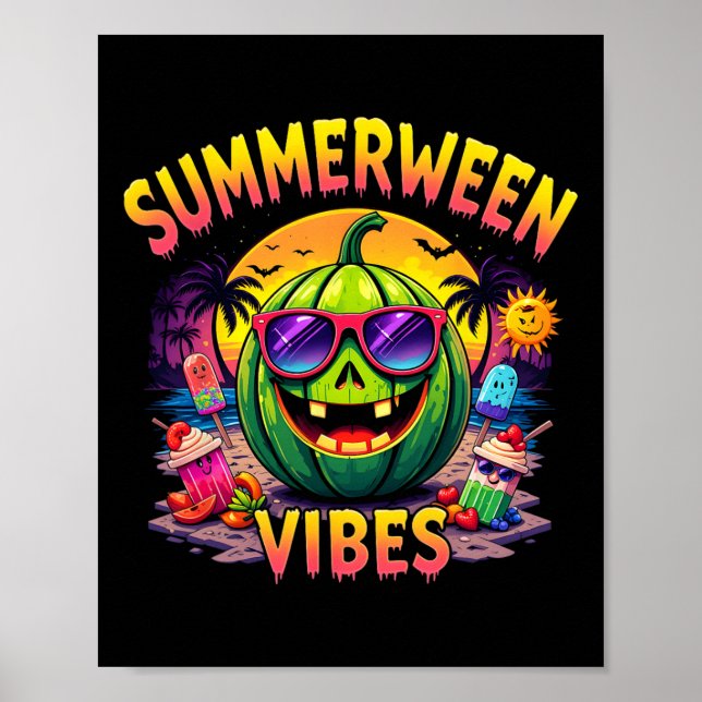 Summer Watermelon Jack-o-lantern Summerween Vibes Poster (Vorne)