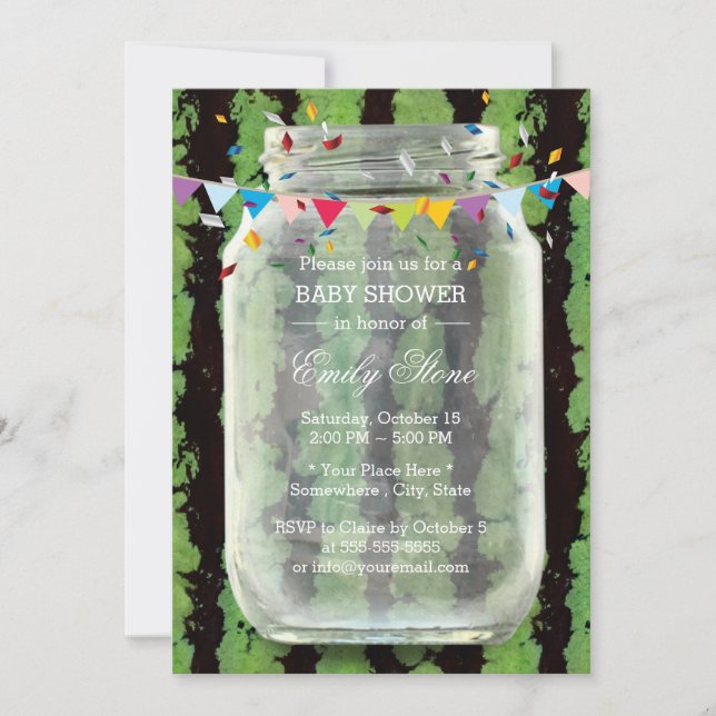 Summer Watermelon Mason Jar Baby Shower Einladung (Vorderseite)