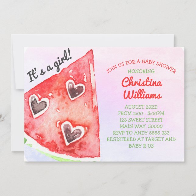Summer Watermelon Niedlich Girl Baby Dusche Einladung (Vorderseite)