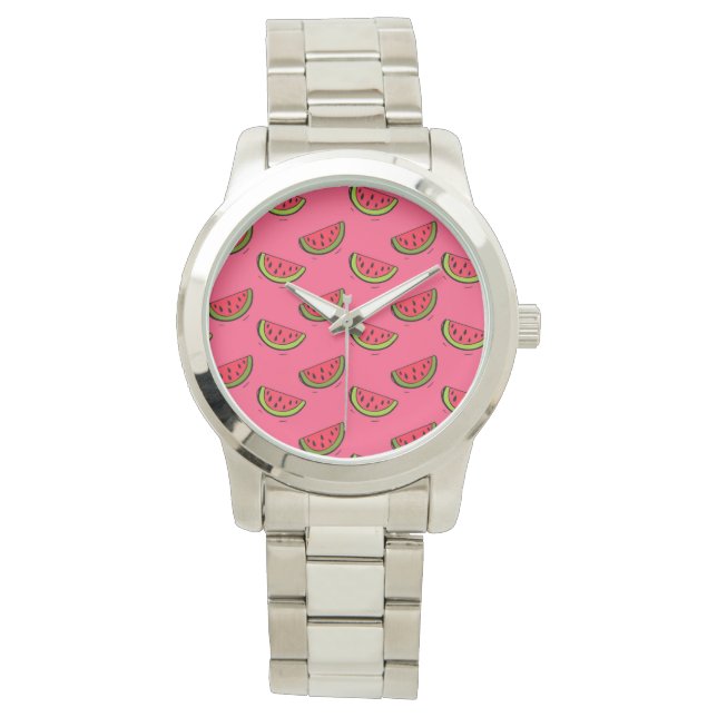 Summer Watermelon on Pink Pattern Armbanduhr (Vorderseite)