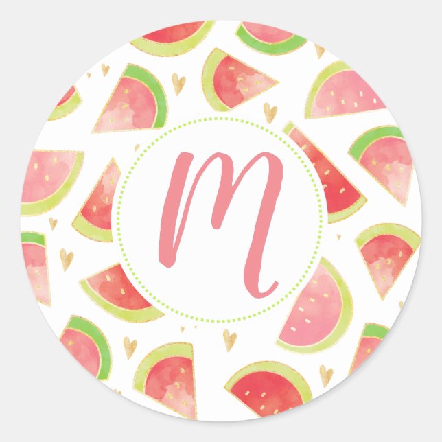 Summer Watermelon Slices & Gold Herzdesign Runder Aufkleber (Vorderseite)