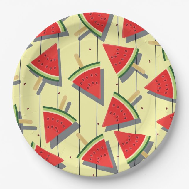 Summer Watermelon Slices Pattern, rot und grün Pappteller (Vorderseite)