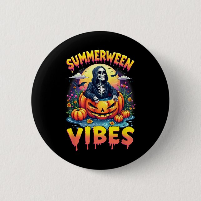 Summer Watermelon Summerween Vibes Skeleton Jack-o Button (Vorderseite)