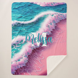 Summer Waves in Pink II Monogramm Sherpadecke