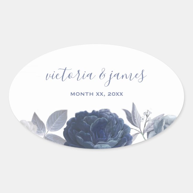 Summer Wedding Bright Blue Floral Ovaler Aufkleber (Vorderseite)