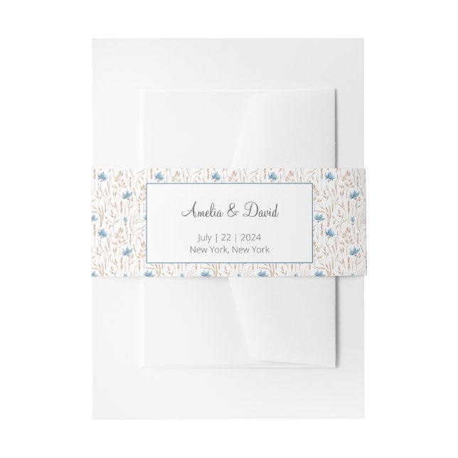 Summer Wedding Chic Blue Wildblumen getrocknetes G Einladungsbanderole (Vorderseite Beispiel)
