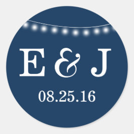 Summer Wedding String Lights Blue Runder Aufkleber