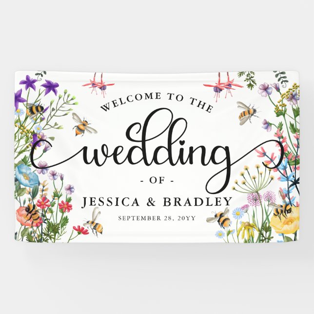 Summer Wedding Wildblume & BumbleBee Banner (Horizontal)