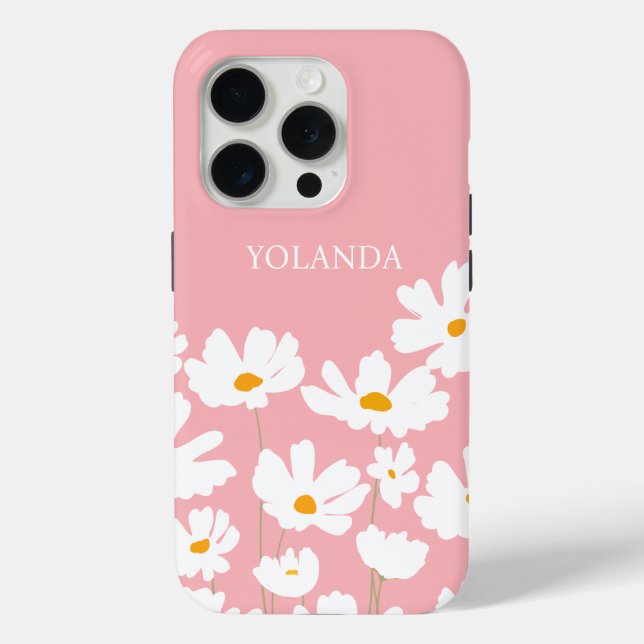 Summer White Cosmos Blume Individuelle Name Case-Mate iPhone Hülle (Rückseite)