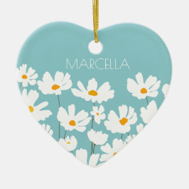 Summer White Cosmos Blume Individuelle Name Keramik Ornament